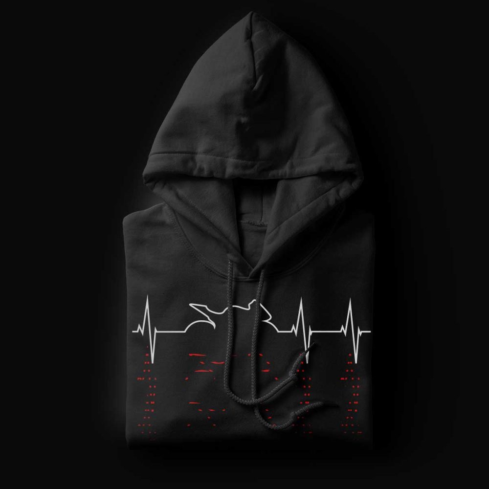 Biker Heartbeat Black Hoodie